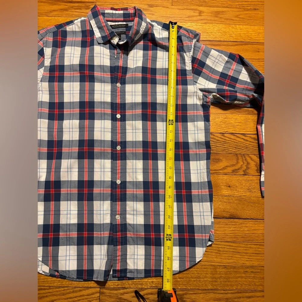 Banana Republic Men's Plaid Button-Down Shirt - Navy, White & Red 🇺🇸